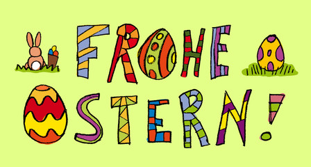 Handschrift Frohe Ostern auf Grün © guukaa