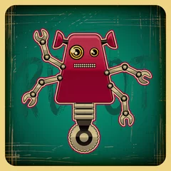 Printed roller blinds Robots Card in retro style with the robot.