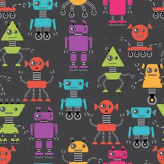 Keuken foto achterwand Robots Cartoon robots naadloze patroon.