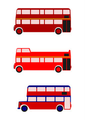 Red double decker bus in retro cartoon style. 