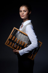 Accountant with old-fashioned adding machine