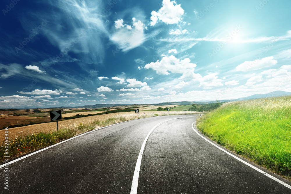 Poster asphalt road in Tuscany Italy