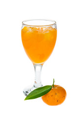 Orange juice glass and orange fruit on white background