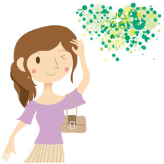 女性　新緑の木漏れ日イメージ