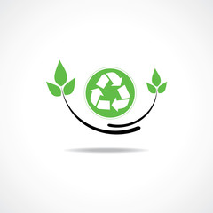 Recycle icon with green leaf design stock vector