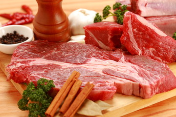 raw beef on cutting board