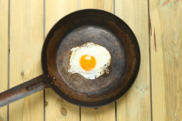 Fried egg on a frying pan　