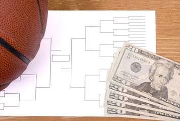 March Madness Basketball Bracket and Fanned Money