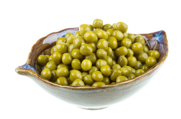 green peas, in a bowl, isolated, white background