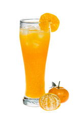 Orange juice glass and orange fruit on white background