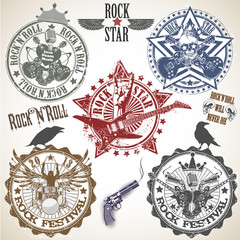 Set of stamps with symbols rock'n'roll