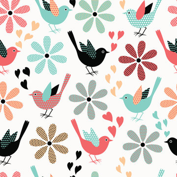 Fototapeta Seamless pattern.Birds and flowers