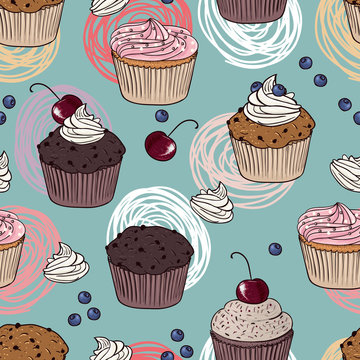 Fototapeta cakes seamless pattern
