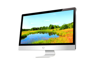 Illustration of modern LCD monitor with landscape in the screen.