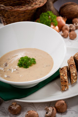 frische hausgemachte champignon creme suppe
