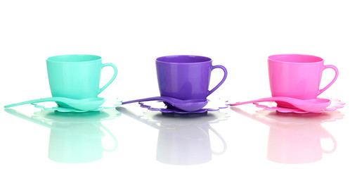 Children's plastic tableware isolated on  white