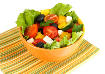 Tasty Greek salad isolated on white