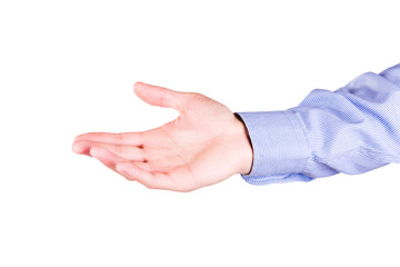Male hand stretching for handshake