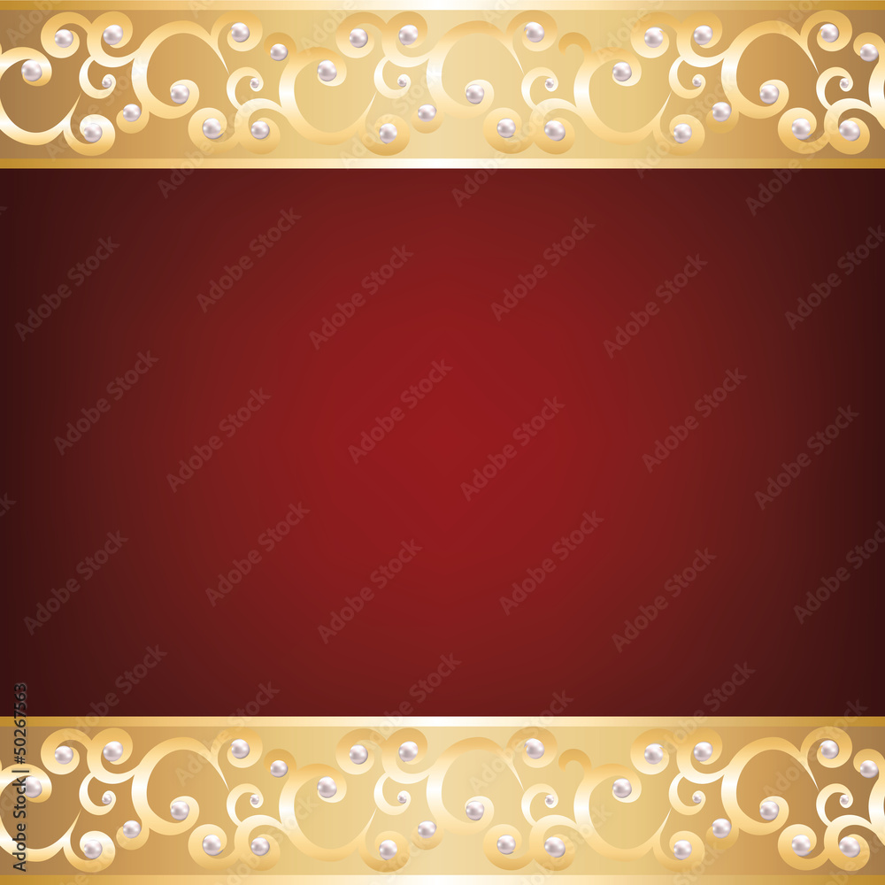 Wall mural gold jewelry frame and pearls