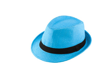 Blue woven hat isolated on white background