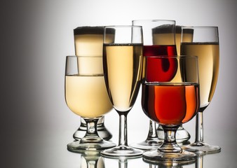 difference glasses of wine on white background