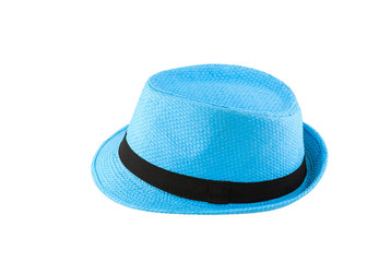 Blue woven hat isolated on white background