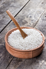rice on wooden spoon