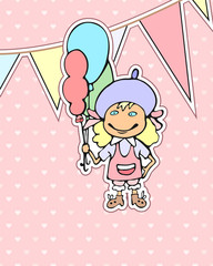 Birthday card with cartoon girl