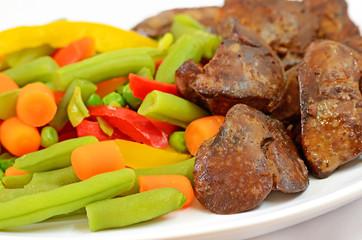 Boiled vegetables with chicken liver