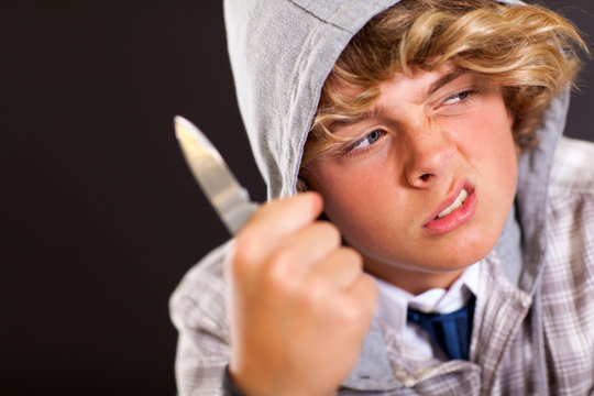 Violent Teen Boy With Knife