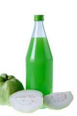guavas juice in bottle with white background