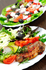 Salad and meat