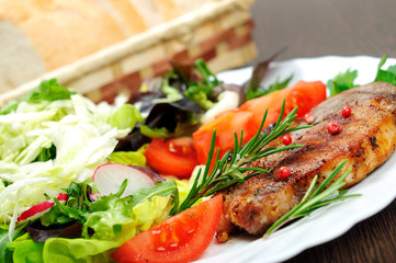 Salad and meat