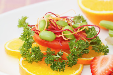 Close up fusion salad,vetgetable and fruit salad
