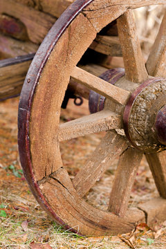 Rustic old weathered western horse carriage vehicle wheel