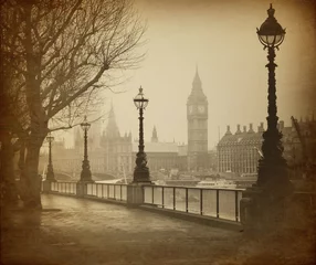 Deurstickers Londen Vintage Retro Foto van de Big Ben / Houses of Parliament (Londen)