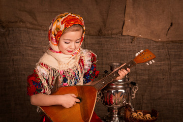 Beautiful russian girl in a shawl