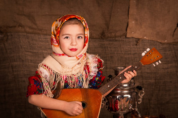 Beautiful russian girl in a shawl