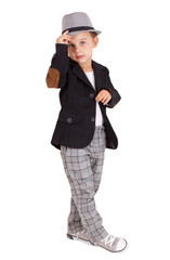 Stylish little boy isolated on white.  Clipping paths