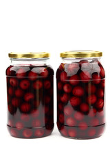 Compote with cherries in jars