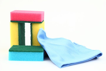 Colour sponge and wiper on the white background