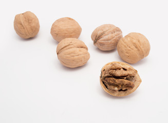 walnut open and others closed on White Background