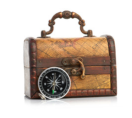 chest and compass isolated on white background
