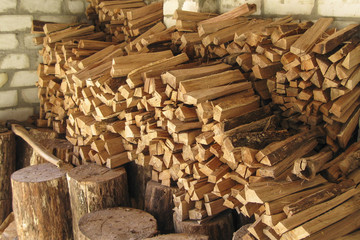 Pile of firewood in woodshed