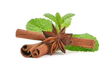 Sticks of cinnamon with mint and anise