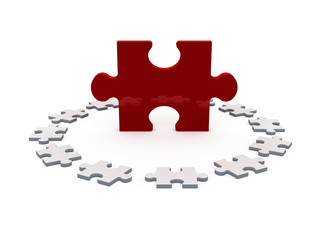 Red Puzzle Piece Among White Ones