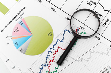 magnifying glass on graph business search