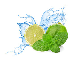 lime and mint on water splash
