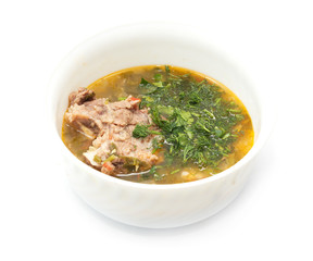 Ukrainian borscht on a white background