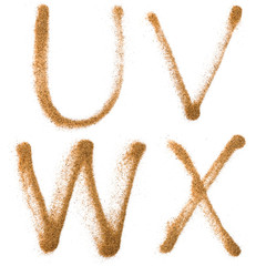 Sand containing letters,isolated on white background